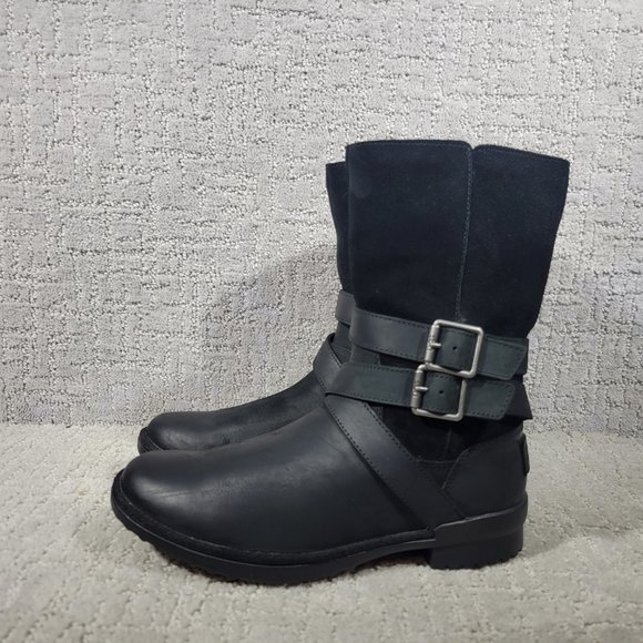 UGG Lorna Women's Size US 6 Black Suede Leather Ankle Biker Moto Boots 1095155 - Picture 1 of 11